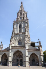 Obraz premium The Cathedral of Bern in the old city built in the Gothic style, it is the tallest cathedral in Switzerland with a height of 100.6 m