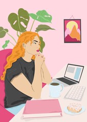 Woman working at home desk
