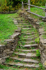 Stone stairs leading up a green hill