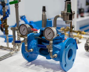 Pressure reducing valve PRV. Pillot controlled hydraulic operated. Industrial process valve.