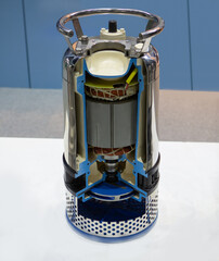 Cut away show internal part of submersible pump. Industrial equipment.