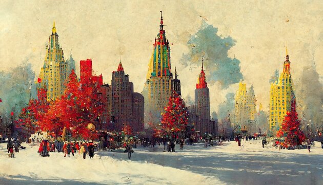 New York Christmas, avant-garde, high-chroma, fine detail