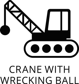 Crane With Wrecking Ball Vehicles Isolated Vector Silhouettes