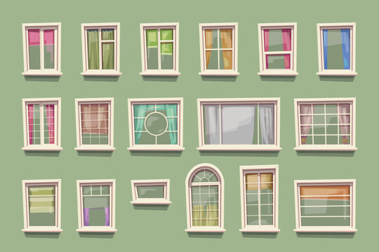 transparent windows big set in cartoon style