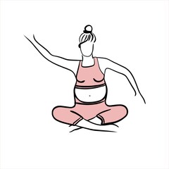 pregnant woman practices yoga. sport. bodypositive. pregnancy. Birth of a child. Young mom. Stretching. strengthening of the back muscles. kegel exercises.