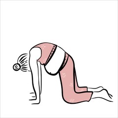 pregnant woman practices yoga. sport. bodypositive. pregnancy. Birth of a child. Young mom. Stretching. strengthening of the back muscles. kegel exercises.