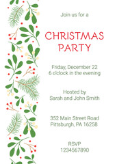 Invitation card with floral Christmas ornament. Template for greeting card, invitation, poster