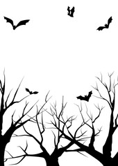 halloween night with died tree silhouette  background, black halloween party greeting, transparent png