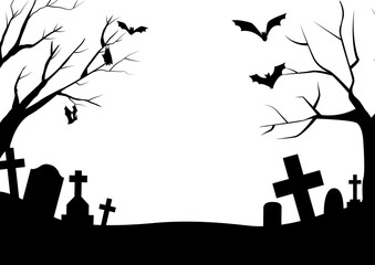 halloween night with graveyard  background, black halloween party greeting, transparent png