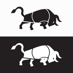 Black and white bull logo design 