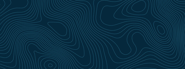 Fototapeta na wymiar Navy blue wavy abstract topographic map contour, lines Pattern background. Topographic map and landscape terrain texture grid. Wavy banner and color geometric form. Vector illustration.