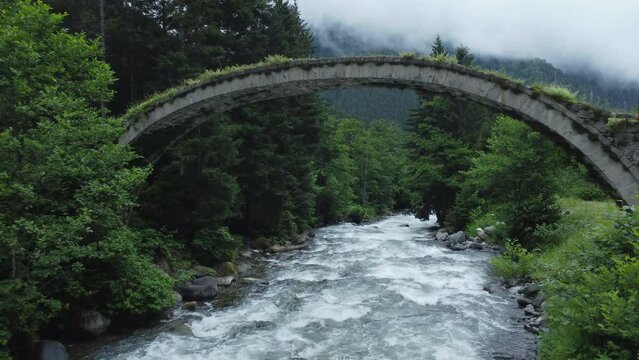 Historic stone arch bridge over Fırtına River in Rize, Black Sea region, Turkey