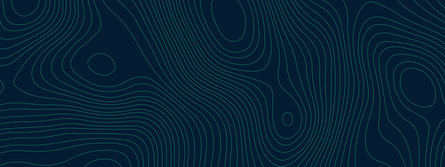 The stylize navy blue wavy abstract topographic map contour, lines Pattern background. Topographic map and landscape terrain texture grid. Wavy banner and color geometric form. Vector illustration.