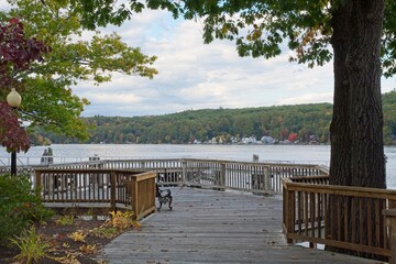 Public park lake overlook at Alton Bay Boston and Maine railroad depot.