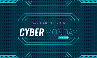 Cyber Monday Sale. Modern advertising design with circuit board pattern.