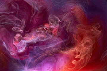 Multicolored pink smoke abstract background, acrylic paint underwater explosion