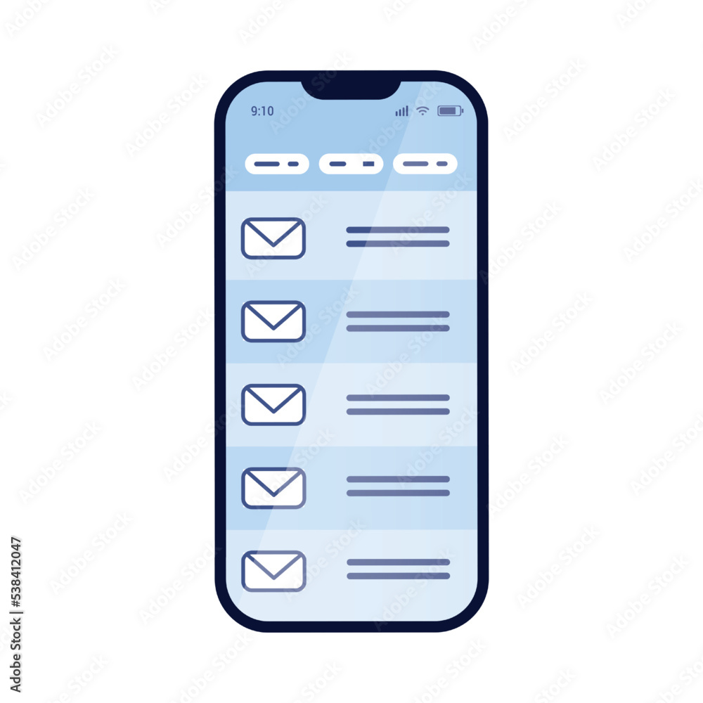 Aufkleber table top view. smartphone screen. mobile device mailing application. working correspondence. phone 