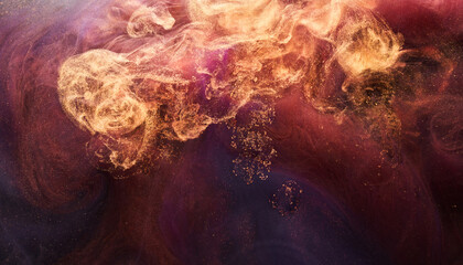 Multi colored sparkling abstract background, luxury dark gold smoke, acrylic paint underwater...