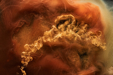 Orange sparkling abstract background, luxury smoke, acrylic paint underwater explosion, cosmic...