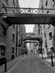 The street Shad Thames in black and white