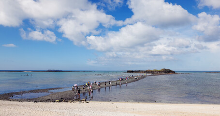Low tide walking path connect Kueibishan and Chi Yu Island at Penghu of Taiwan