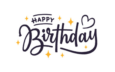 Happy birthday lettering on hand drawn birthday icon background