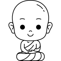 cute monk meditate line art illustration for website, web, application, presentation, printing, document, poster design, etc.