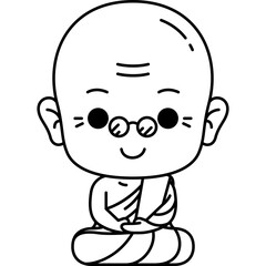 cute old monk meditate line art illustration for website, web, application, presentation, printing, document, poster design, etc.