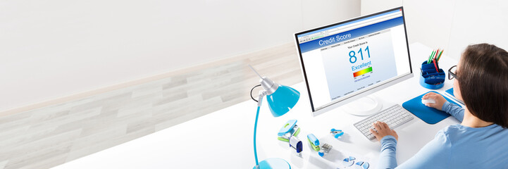 Businesswoman Checking Credit Score On Computer