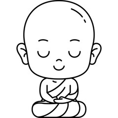 cute monk meditate line art illustration for website, web, application, presentation, printing, document, poster design, etc.
