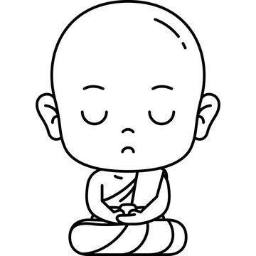 meditating monk cartoon black and white clip art preview