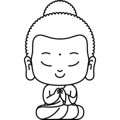 cute buddha cartoon meditating line art illustration for website, web, application, presentation, printing, document, poster design, etc.