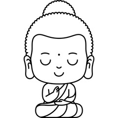cute buddha cartoon meditating line art illustration for website, web, application, presentation, printing, document, poster design, etc.