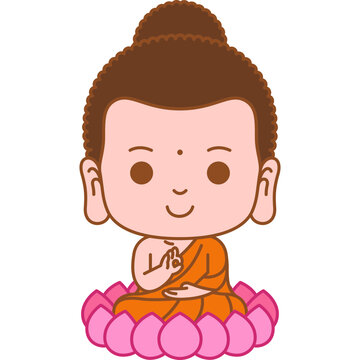 cute buddha cartoon meditating colored outline illustration for website, web, application, presentation, printing, document, poster design, etc.
