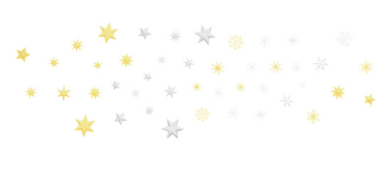 golden openwork shiny snowflakes, star, 3D rendering.