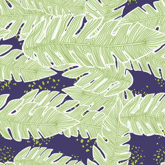Graphic tropical pattern, palm leaves seamless floral background.