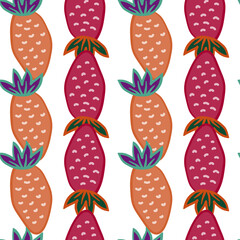 Hand drawn strawberries wallpaper.Doodle strawberry seamless pattern. Fruits backdrop.