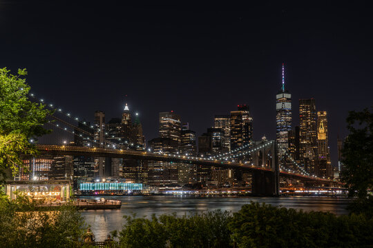 night time NYC Skyline + Bridge © Mariusz
