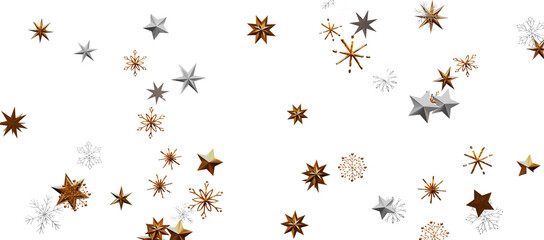 new year pattern. Christmas theme, golden openwork shiny snowflakes, star, 3D rendering.