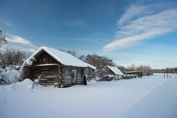 An old abandoned hut. Traditional Russian housing.