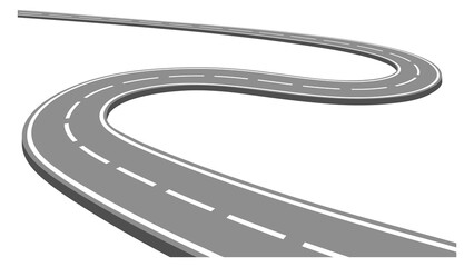 Asphalt road curved. Driving path. Trip route