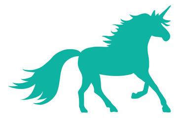 Running unicorn silhouette. Green magic horse symbol