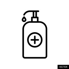 Hand wash bottle, Liquid soap handwash vector icon in line style design for website, app, UI, isolated on white background. Editable stroke. Vector illustration.
