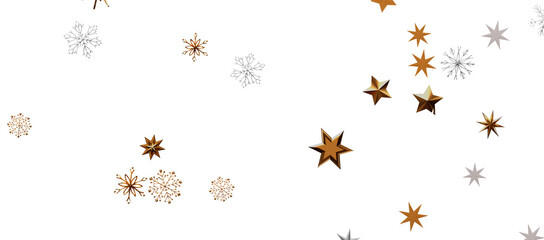 new year pattern. Christmas theme, golden openwork shiny snowflakes, star, 3D rendering.