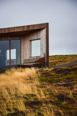 Wooden house in lava fields in Iceland