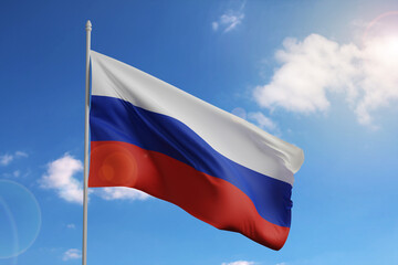Fototapeta na wymiar Flag of Russia on blue sky. 3d illustration.