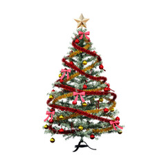 Christmas tree with decorations, isolate on a transparent background, 3d illustration, cg render