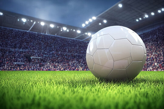 3d illustration of football ball on graas in championship stadium