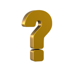 Golden question mark. Isolated on transparent background. 3d render
