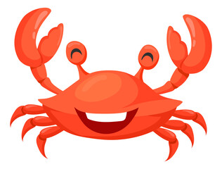 Laughing crab character. Cartoon red sea food animal